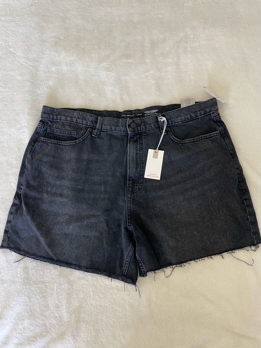Good American Good Standard Long Washed Black High-Rise Denim Shorts